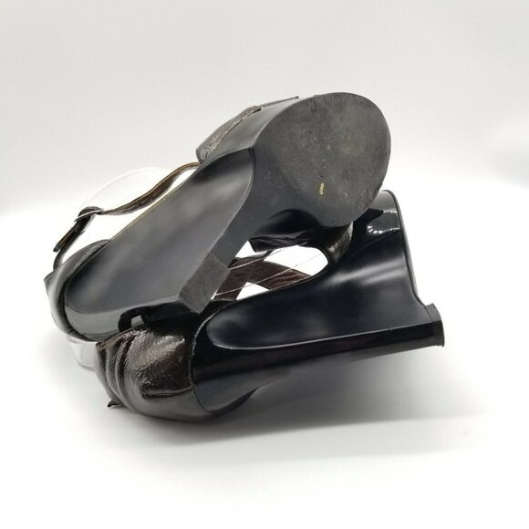 Marni Womens Metallic Gold Black Leather Wedge Slingback Heels Size US 6.5 EU 37 - Picture 6 of 6